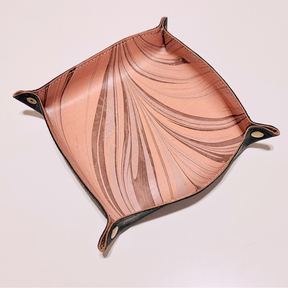 TRIBE ALIVE Blush Pink & Black Leather Snap Valet Tray Jewelry Storage Organizer